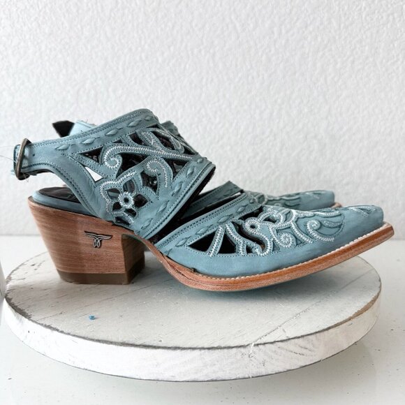 Blue and Brown Ankle Boots with Western Design - Picture 2 of 13